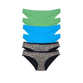 Royaleks 6 Adet Likralı Leopar Yeşil Mavi Kadın Slip Külot