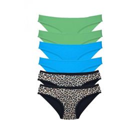 Royaleks 6 Adet Likralı Leopar Yeşil Mavi Kadın Slip Külot