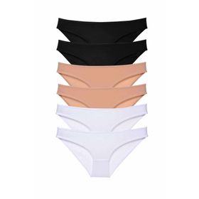Royaleks 6 Adet Siyah Ten Beyaz Süper Eko Set Likralı Kadın Slip Külot