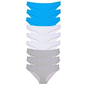 Royaleks 9 Adet Gri Beyaz Mavi Süper Eko Set Likralı Kadın Slip Külot