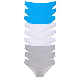Royaleks 9 Adet Gri Beyaz Mavi Süper Eko Set Likralı Kadın Slip Külot