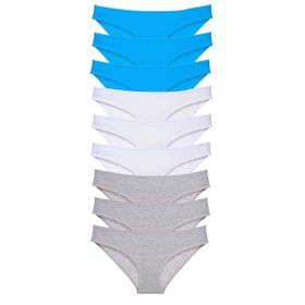 Royaleks 9 Adet Gri Beyaz Mavi Süper Eko Set Likralı Kadın Slip Külot