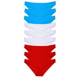 Royaleks 9 Adet Kırmızı Beyaz Mavi Süper Eko Set Likralı Kadın Slip Külot