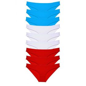 Royaleks 9 Adet Kırmızı Beyaz Mavi Süper Eko Set Likralı Kadın Slip Külot