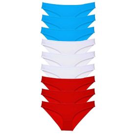 Royaleks 9 Adet Kırmızı Beyaz Mavi Süper Eko Set Likralı Kadın Slip Külot
