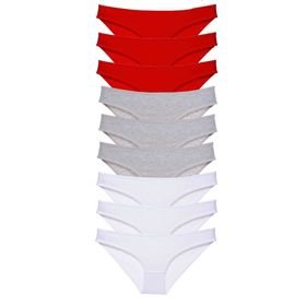 Royaleks 9 Adet Kırmızı Gri Beyaz Süper Eko Set Likralı Kadın Slip Külot