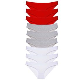 Royaleks 9 Adet Kırmızı Gri Beyaz Süper Eko Set Likralı Kadın Slip Külot