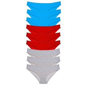 Royaleks 9 Adet Kırmızı Gri Mavi Süper Eko Set Likralı Kadın Slip Külot