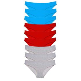Royaleks 9 Adet Kırmızı Gri Mavi Süper Eko Set Likralı Kadın Slip Külot