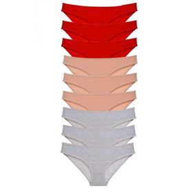 Royaleks 9 Adet Kırmızı Ten Gri Süper Eko Set Likralı Kadın Slip Külot