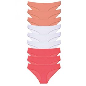 Royaleks 9 Adet Pudra Beyaz Fuşya Süper Eko Set Likralı Kadın Slip Külot