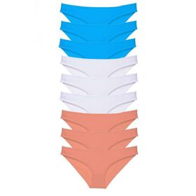 Royaleks 9 Adet Pudra Beyaz Mavi Süper Eko Set Likralı Kadın Slip Külot