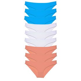 Royaleks 9 Adet Pudra Beyaz Mavi Süper Eko Set Likralı Kadın Slip Külot
