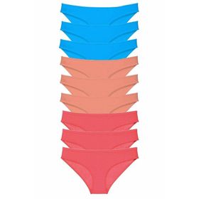 Royaleks 9 Adet Pudra Fuşya Mavi Süper Eko Set Likralı Kadın Slip Külot
