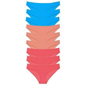 Royaleks 9 Adet Pudra Fuşya Mavi Süper Eko Set Likralı Kadın Slip Külot