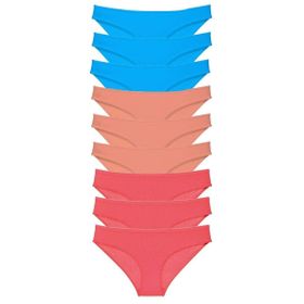 Royaleks 9 Adet Pudra Fuşya Mavi Süper Eko Set Likralı Kadın Slip Külot