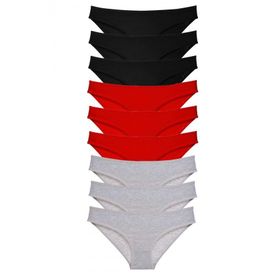 Royaleks 9 Adet Siyah Kırmızı Gri Süper Eko Set Likralı Kadın Slip Külot