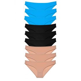 Royaleks 9 Adet Siyah Ten Mavi Süper Eko Set Likralı Kadın Slip Külot
