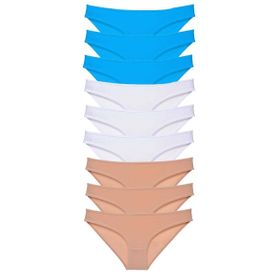 Royaleks 9 Adet Ten Beyaz Mavi Süper Eko Set Likralı Kadın Slip Külot