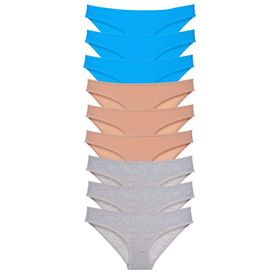 Royaleks 9 Adet Ten Gri Mavi Süper Eko Set Likralı Kadın Slip Külot