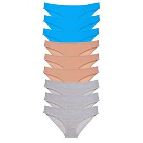 Royaleks 9 Adet Ten Gri Mavi Süper Eko Set Likralı Kadın Slip Külot