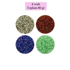 Royaleks BNC417 8/0 3 mm 4 Renk Toplam 80 gr Dökme Cam Kum Boncuk