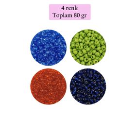Royaleks BNC421 8/0 3 mm 4 Renk Toplam 80 gr Dökme Cam Kum Boncuk