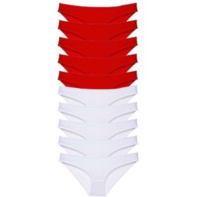 Royaleks Kırmızı Beyaz 10 Adet Süper Eko Set Likralı Kadın Slip Külot