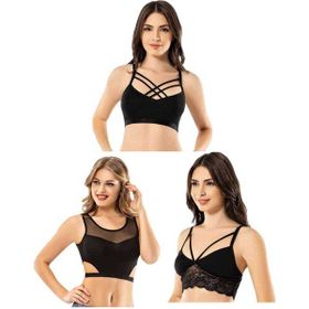 Royaleks Kota 3 Adet Dantelli Çapraz İpli Tül Model Büstiyer