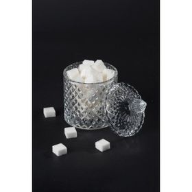 Royaleks RYL-HMCM1010 Kristal 8x8 cm Desen Noktalı Işleme Kapaklı Çay Sunum Şekerlik