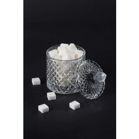 Royaleks RYL-HMCM1010 Kristal 8x8 cm Desen Noktalı Işleme Kapaklı Çay Sunum Şekerlik