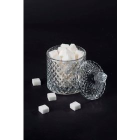 Royaleks RYL-HMCM1010 Kristal 8x8 cm Desen Noktalı Işleme Kapaklı Çay Sunum Şekerlik