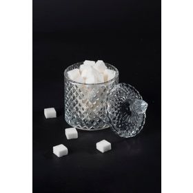 Royaleks RYL-HMCM1010 Kristal 8x8 cm Desen Noktalı Işleme Kapaklı Çay Sunum Şekerlik