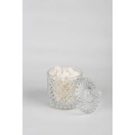 Royaleks RYL-HMCM1010 Kristal 8x8 cm Desen Noktalı Işleme Kapaklı Çay Sunum Şekerlik