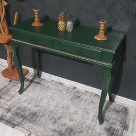 Roys Ahsap 100 cm Koyu Yeşil Eskitme Oymalı Çekmeceli Ahşap Dresuar