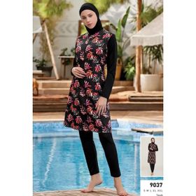 Rozamay 9037 Siyah Uzun Kollu Tam Kapalı Paraşüt Kumaş Kadın Tesettür Mayo
