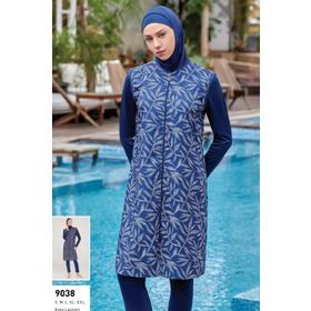 Rozamay 9038 Koyu Lacivert Uzun Kollu Tam Kapalı Paraşüt Kumaş Kadın Tesettür Mayo