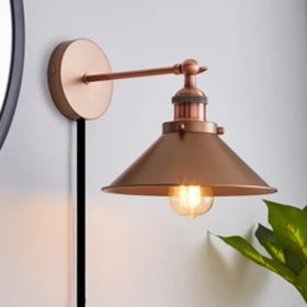 Rsylight 22 cm Retro Metal Mat Bakır Kaplama Kaplolu Anahtarlı Rustik Duvar Aplik