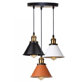 Rsylight 30 cm Retro Dekoratif 3'lü Bakır Siyah Beyaz Rustik Metal Sarkıt Avize
