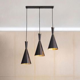 Rsylight Masa Üstü Retro Siyah İçi Sarı Metal 3'lü 60 cm Sarkıt Avize