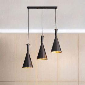 Rsylight Masa Üstü Retro Siyah İçi Sarı Metal 3'lü 60 cm Sarkıt Avize
