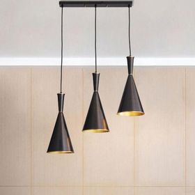 Rsylight Masa Üstü Retro Siyah İçi Sarı Metal 3'lü 60 cm Sarkıt Avize