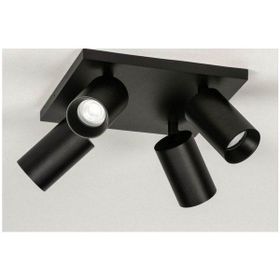 Rsylight Metal Hareketli Modern Siyah Kare 4'lü Beyaz Ampullü Led Spot Avize