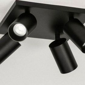 Rsylight Metal Hareketli Modern Siyah Kare 4'lü Beyaz Ampullü Led Spot Avize