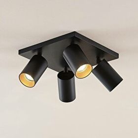 Rsylight Metal Hareketli Modern Siyah Kare 4'lü Günışığı Ampullü Led Spot Avize