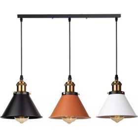 Rsylight Retro Masa Üstü 3'lü Bakır Siyah Beyaz Rustik Metal Sarkıt Avize