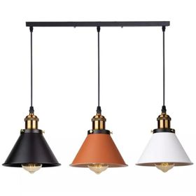 Rsylight Retro Masa Üstü 3'lü Bakır Siyah Beyaz Rustik Metal Sarkıt Avize