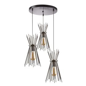 Rsylight Retro Metal 3'lü Siyah Rustik Dekoratif Kirpi Siyah Sarkıt Avize