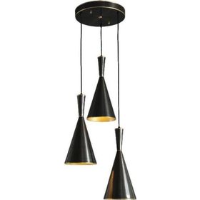 Rsylight Retro Rustik Dekoratif Siyah Içi Sarı 3'lü Metal Sarkıt Avize
