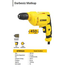 Rtr Max 450 Watt RTM1520 Darbesiz Matkap